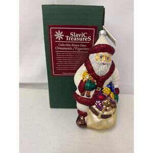 Slavic Treasures Collectible Santa Christmas Ornament Blown Glass New In Box